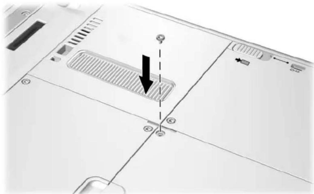 HP Compaq TC1100 - Insertion de la vis de sécurité du module de batterie - 1