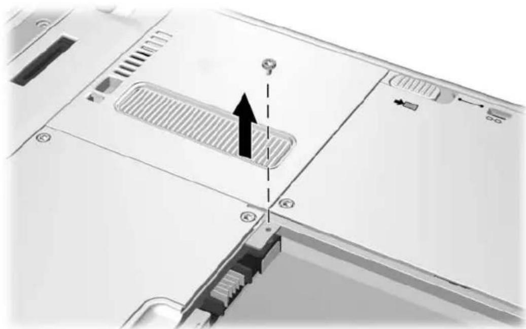 HP Compaq TC1100 - Accès à la vis de sécurité du module de batterie - 1