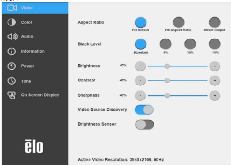 ELO 6553L - Exemple du menu OSD contextuel : - 1