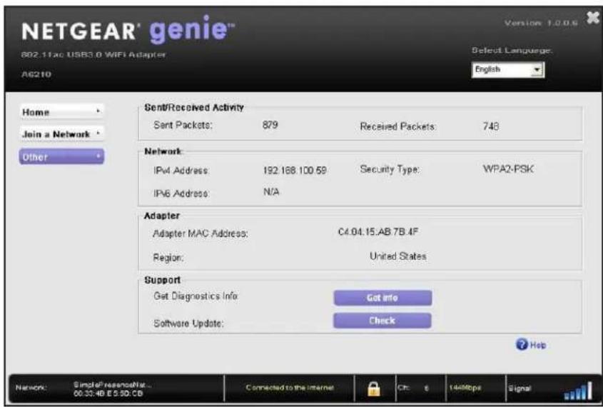 NETGEAR A6210 - Pour obtaining des informations de diagnostic sur l'adaptateur : - 1