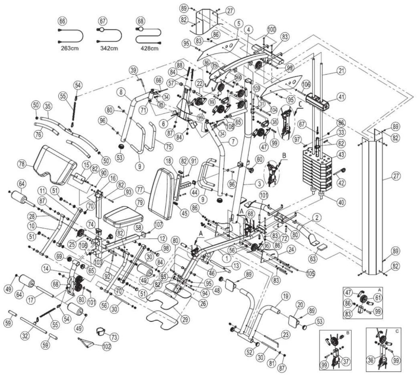 TUNTURI Home Gym HG60 - Diagrama de despiece - 1