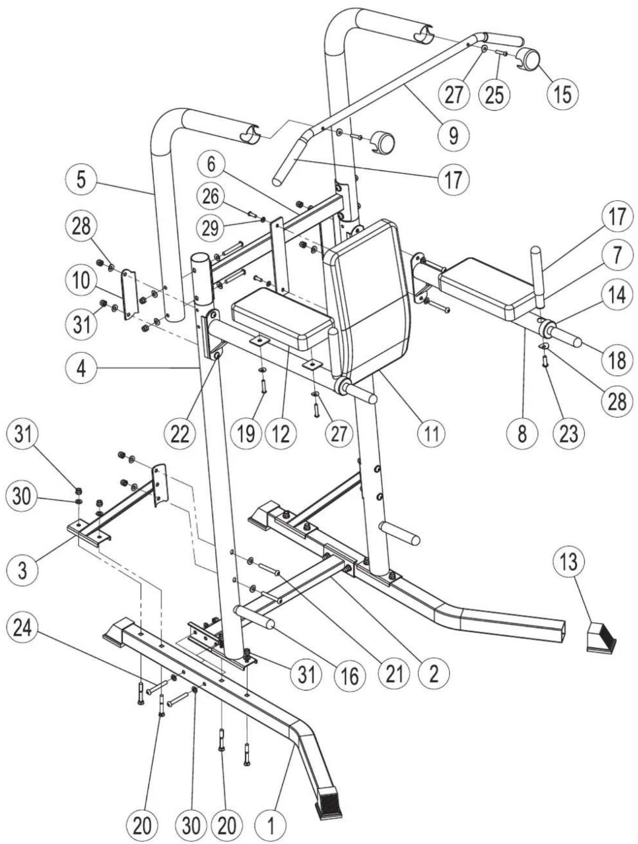 TUNTURI Power Tower PT40 - Diagrama de despiece - 1