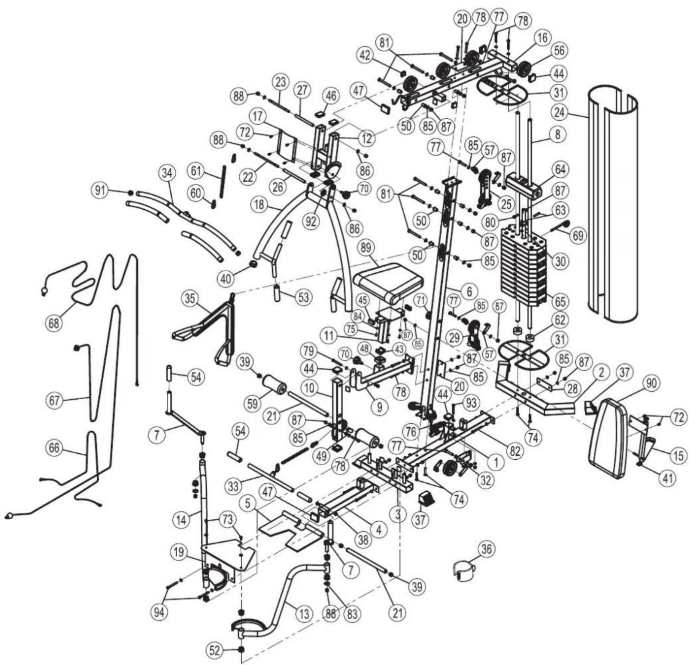 TUNTURI Home Gym HG40 - Diagramade despiece - 1