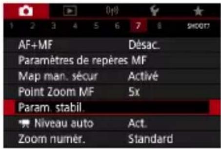 CANON PowerShot G7X Mark III - Modification des réglages de l'option Mode Stabilisé - 1