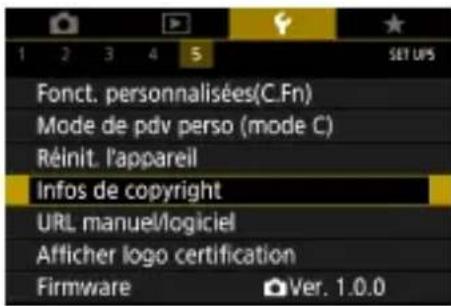 CANON PowerShot G5 X Mark II - Réglage des informations de copyright à enregistrer sur les images - 1