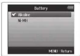 ZOOM H6 - Réglage du type des piles/batteries utilisées - 3