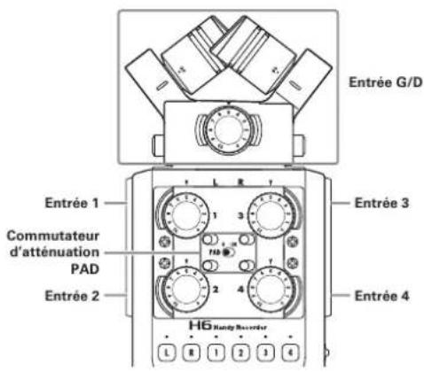 ZOOM H6 - Connexions de micros/autres appareils aux entrées 1-4 - 1