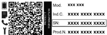 MOD. xxx xxx Ind.C. xxxxx xxxxx xxxxx SN: xxxxx xxxxx xxxxx Prod.N. xxxxx xxxxx xxxxx