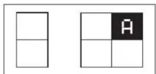 Two geometric diagrams with black and white grids, one containing a letter 'A' in the fourth grid.