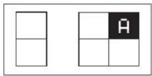 Two geometric diagrams with black and white grids, one labeled 'A' in the second grid.