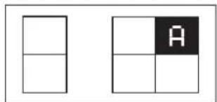 Two geometric diagrams with black and white grids, one labeled 'A' in a square grid.