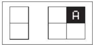 Two grid diagrams with one highlighted, showing a vertical bar and a filled square with the letter 'A' in the center.