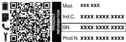 MOD. xxx xxx Ind.C. xxxxx xxxxx xxxxx SN: xxxxx xxxxx xxxxx Prod.N. xxxxx xxxxx xxxxx