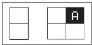 Two geometric diagrams with black and white squares, one divided into three equal parts, the other divided into four equal squares with a letter 'A' in the top-right corner.