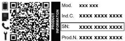 MOD. xxx xxx Ind.C. xxxxx xxxxx xxxxx SN: xxxxx xxxxx xxxxx Prod.N. xxxxx xxxxx xxxxx