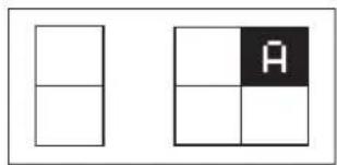 Two geometric diagrams with shaded cells, one divided into four equal parts and the other highlighted with a letter 'A'