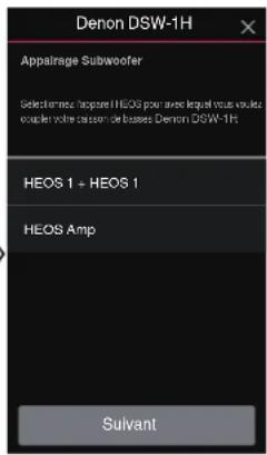 Denon DSW-1H Appalriage Subwoofer Select rensees, nanopore HEOS pour avec léquel vous voulez coupler votre cassem de bases Denon DSW-1H HEOS 1 + HEOS 1 HEOS Amp Sulvant