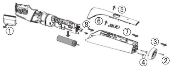 PANASONIC ERGD51 - Vyjmutí zabadované dobijeci baterie - 1