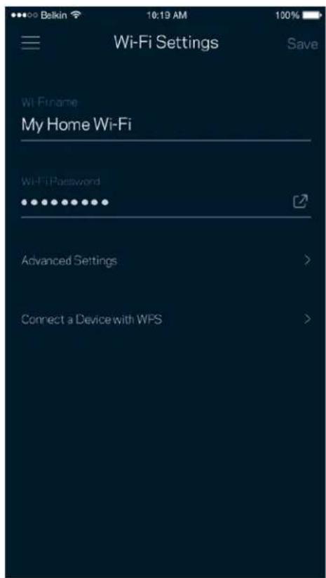 Wi-Fi Settings Hi FiName My Home Wi-Fi Wi-Fi Password Advanced Settings > Connect a Device with WFS >