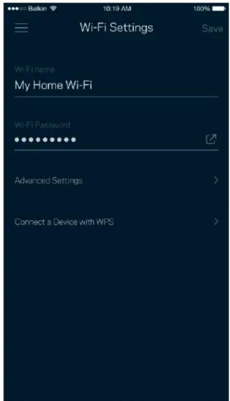 Wi-Fi Settings Save Wi-Fi name My Home Wi-Fi Wi-Fi Password Advanced Settings > Connect a Device with WPS >