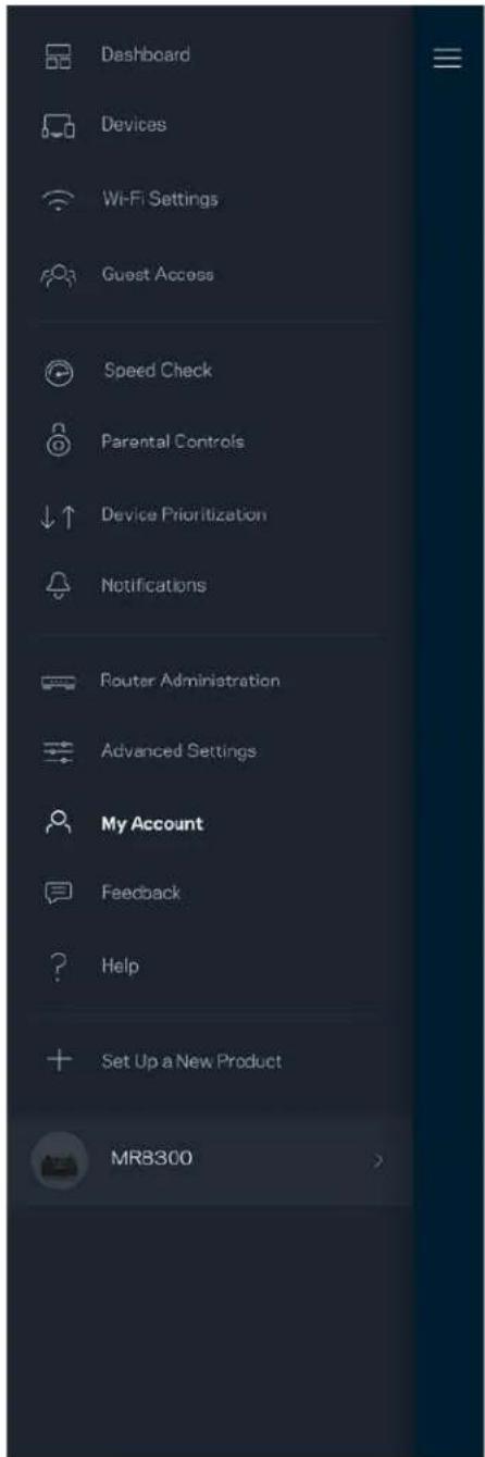 Dashboard Devices Wi-Fi Settings Guest Access Speed Check Parental Controls Device Prioritization Notifications Router Administration Advanced Settings My Account Feedback Help Set Up a New Product MR8300