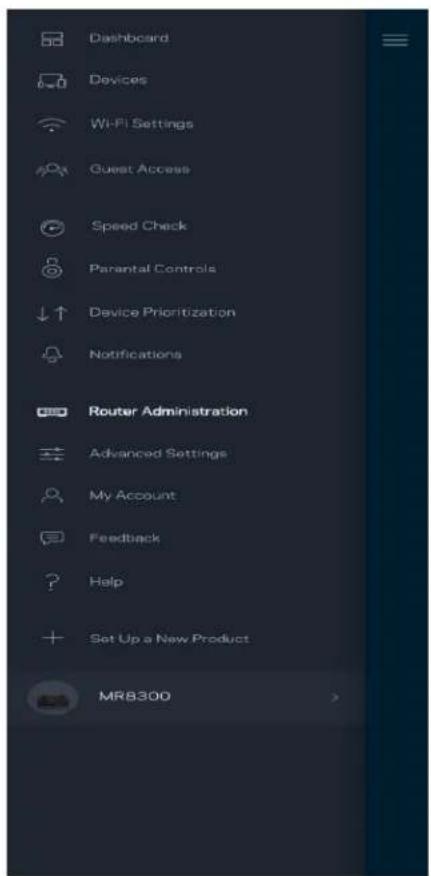 Dashboard Devices Wi-Fi Settings Guest Access Speed Check Parental Controls Device Prioritization Notifications Router Administration Advanced Settings My Account Feedback Help Set Up a New Product MR8300