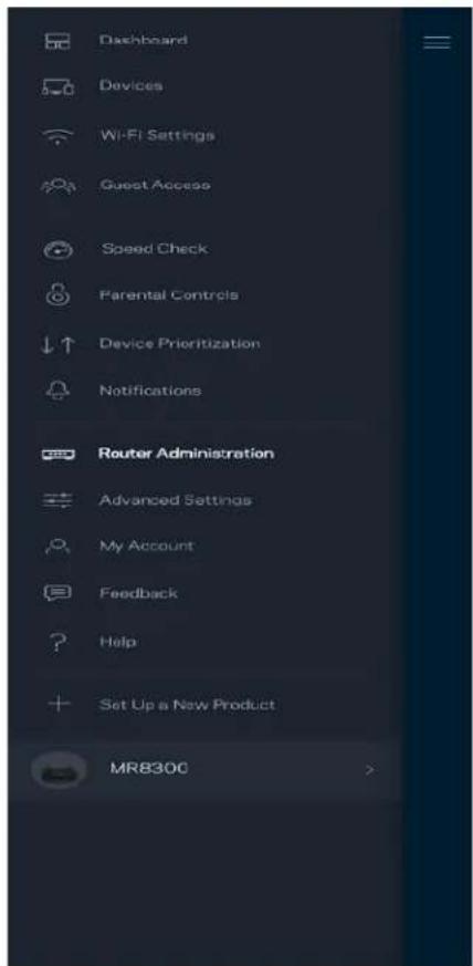 Dashboard Devices Wi-Fi Settings Guest Access Speed Check Parental Controls Device Prioritization Notifications Router Administration Advanced Settings My Account Feedback Help Set Up a New Product MRB30C