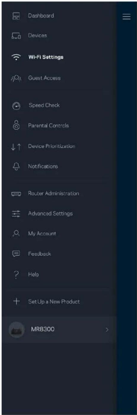 Dashboard Devices Wi-Fi Settings Guest Access Speed Check Parental Controls Device Prioritization Notifications Router Administration Advanced Settings My Account Feedback Help Set Up a New Product MR8300