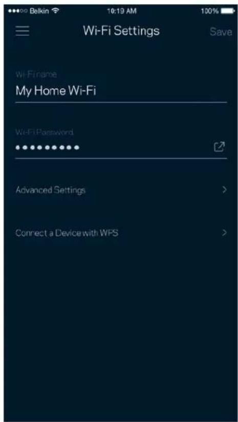 Wi-Fi Settings Hi-FiName My Home Wi-Fi Wi-Fi Password Advanced Settings > Connect a Device with WPS >