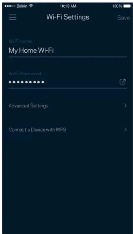 Wi-Fi Settings Hi-FiName My Home Wi-Fi WiFi-Password Advanced Settings > Connect a Device with WFS >