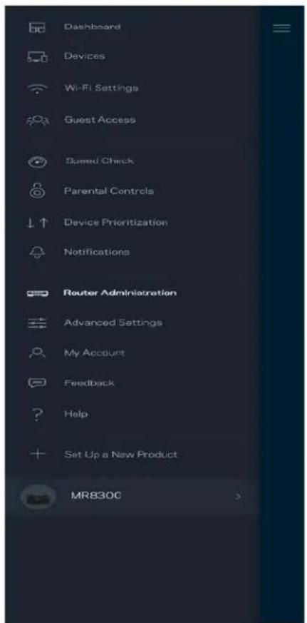 Dashboard Devices Wi-Fi Settings Guest Access Speed Check Parental Controls Device Prioritization Notifications Router Administration Advanced Settings My Account Feedback Help Set Up a New Product MR830C