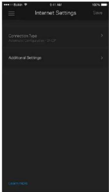 Internet Settings Save Connection Type Automatic Configuration - DHCP Additional Settings Learn more