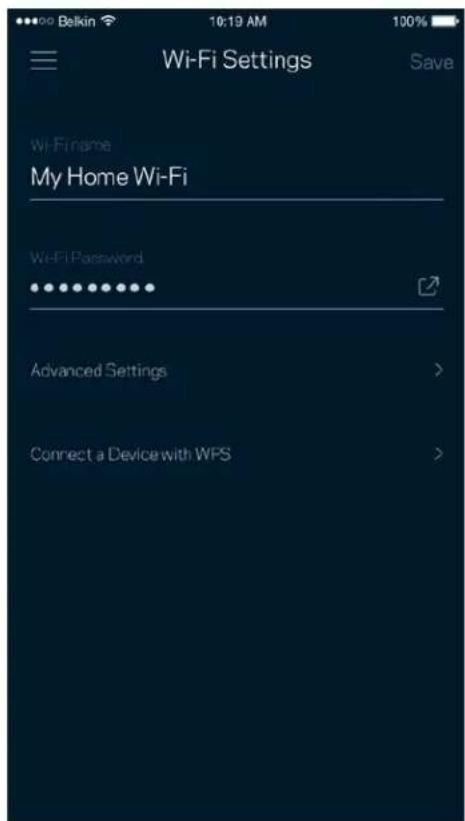 Wi-Fi Settings Hi-FiName My Home Wi-Fi Wi-Fi Password Advanced Settings > Connect a Device with WFS >