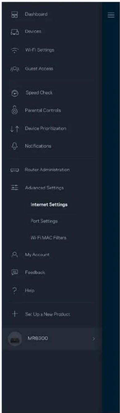Dashboard Devices Wi-Fi Settings Guest Access Speed Check Parental Controls Device Prioritization Notifications Router Administration Advanced Settings Internet Settings Port Settings Wi-Fi MAC Filters My Account Feedback Help Set Up a New Product MR8300