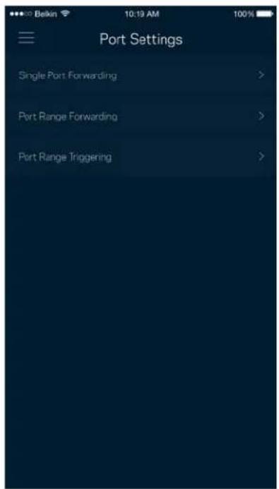 Port Settings Single Port Forwarding > Port Range Forwarding > Port Range Triggering >