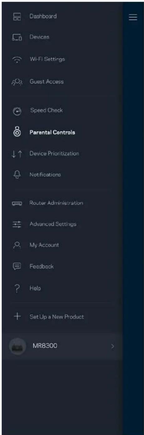 Dashboard Devices Wi-Fi Settings Guest Access Speed Check Parental Controls Device Prioritization Notifications Router Administration Advanced Settings My Account Feedback Help Set Up a New Product MR8300