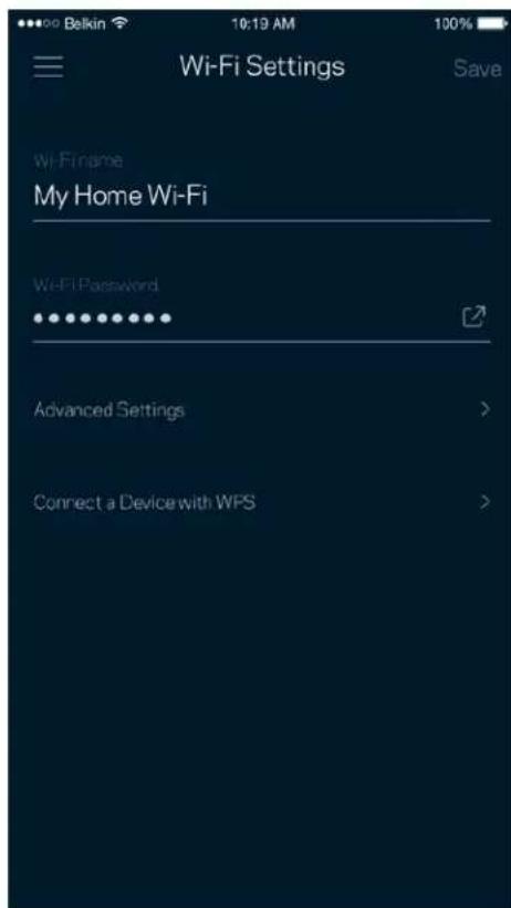 Wi-Fi Settings Hi-FiName My Home Wi-Fi Wi-Fi Password Advanced Settings > Connect a Device with WPS >
