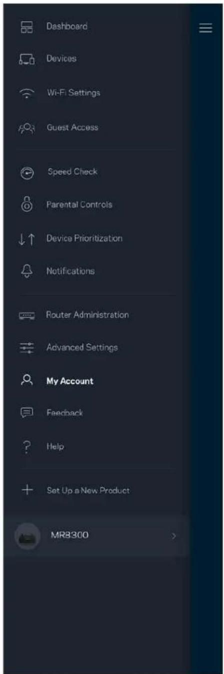Dashboard Devices Wi-Fi Settings Guest Access Speed Check Parental Controls ↓↑ Device Prioritization Notifications Router Administration Advanced Settings My Account Feedback Help Set Up a New Product MR8300