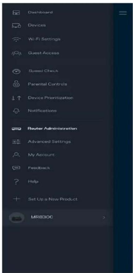 Dashboard Devices Wi-Fi Settings Guest Access Guided Check Parental Controls Device Prioritization Notifications Router Administration Advanced Settings My Account Feedback Help Set Up a New Product MR8300