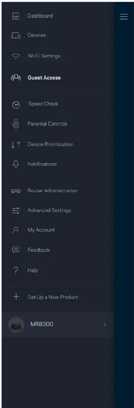 Dashboard Devices Wi-Fi Settings Guest Access Speed Check Parental Controls Device Prioritization Notifications Router Administration Advanced Settings My Account Feedback Help Set Up a New Product MR8300