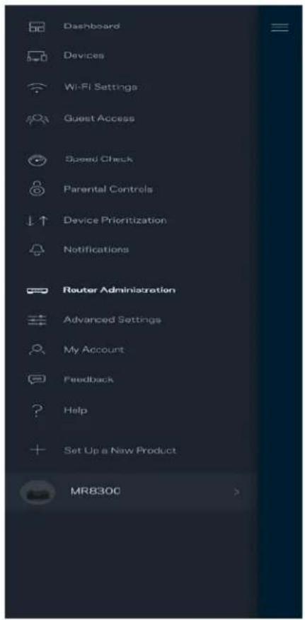Dashboard Devices Wi-Fi Settings Guest Access Speed Check Parental Controls Device Prioritization Notifications Router Administration Advanced Settings My Account Feedback Help Set Up a New Product MR830C