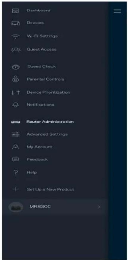 Dashboard Devices Wi-Fi Settings Guest Access Speed Check Parental Controls Device Prioritization Notifications Router Administration Advanced Settings My Account Feedback Help Set Up a New Product MR830C