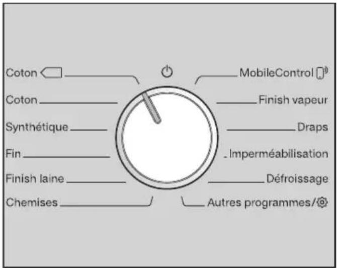 MIELE TCJ680 WP - Sélection d'un programme standard avec le sélecteur - 1
