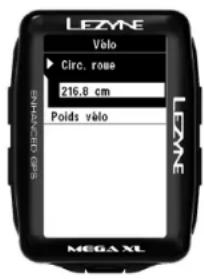 Lezyne Mega XL GPS - Conguraon de la circonférence de la roue - 1