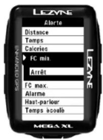 Lezyne Mega XL GPS - Conguraon de l'alerte FC (fréquence cardiaque) minimale - 1