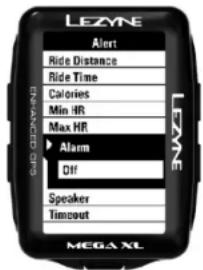 Lezyne Mega XL GPS - Réglage de l'Alarme - 1