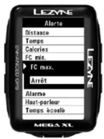 Lezyne Mega XL GPS - Conguraon de l'alerte FC (fréquence cardiaque) maximale - 1