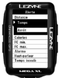 Lezyne Mega XL GPS - Conguraon de l'alerte Temps - 1