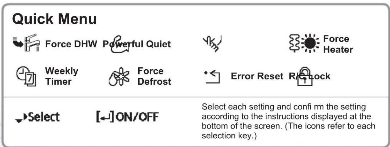 PANASONIC WHUD05JE5 - How to use the Quick Menu - 3