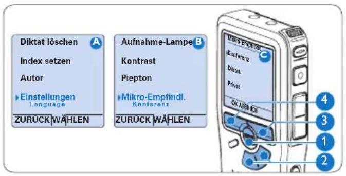 PHILIPS Voice Tracer DVT7110 - Mikrofonempfindlichkeit einstellen4.2.54.2.6 Klangfilter - 1